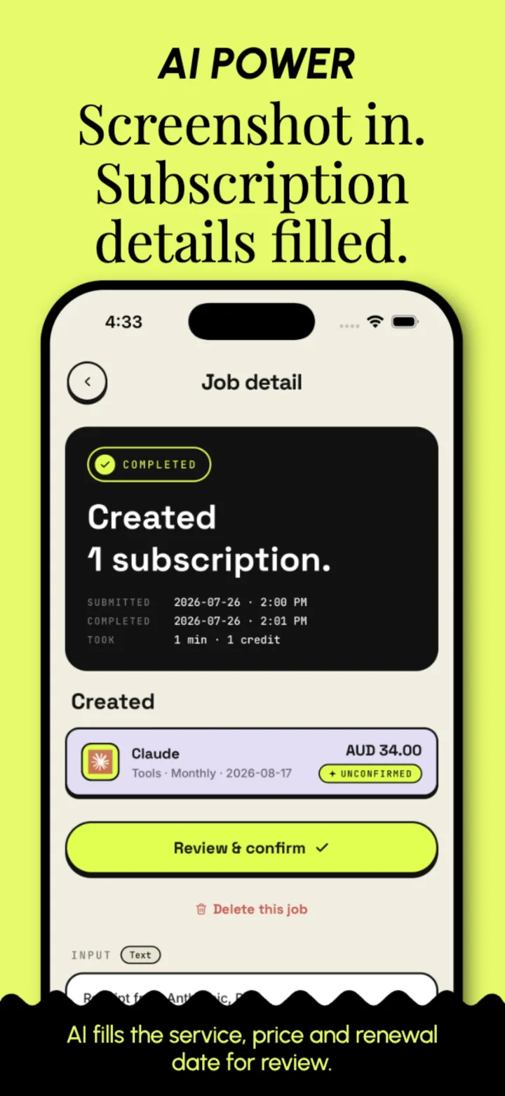 An AI Craft job that turned a receipt into a subscription awaiting confirmation